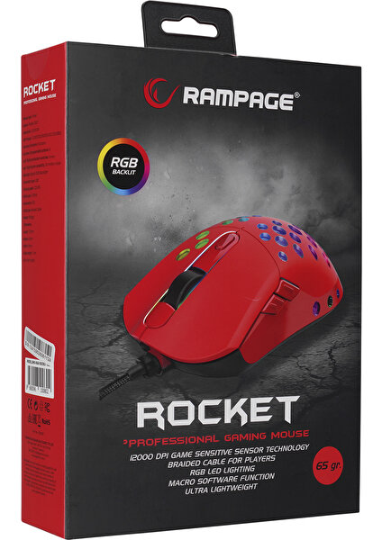 SMX-R66 Rocket Ultra Hafif Kırmızı Rgb Ledli 12000DPI  Oyuncu Mouse