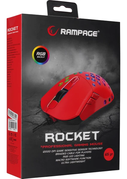 SMX-R66 Rocket Ultra Hafif Kırmızı Rgb Ledli 12000DPI  Oyuncu Mouse