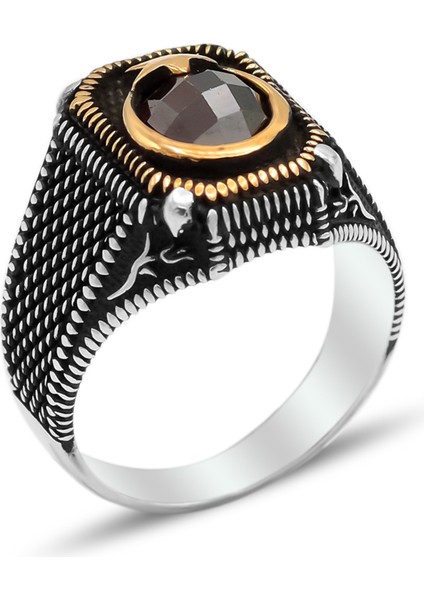 Ayyıldız Model Yakut Taşlı 925 Ayar Erkek Gümüş Yüzük 201013589