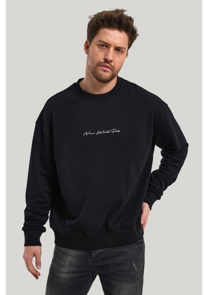 Bisiklet Yaka Siyah Slim Fit Sweatshirt 23FWM60168