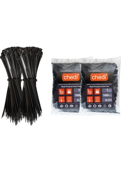 Kablo Bağı 2,5x100 mm 2000'li Paket Çok Amaçlı Kablo Bağları, 10 cm Premium Kalite Siyah Kablo Klipsi, Plastik Kelepçe
