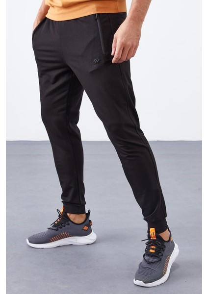 Siyah Fermuar Cepli Standart Kalıp Jogger Erkek Eşofman Alt - 84651