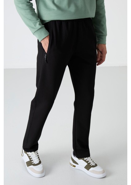 Siyah Erkek Fermuarlı Üç Cepli Standart Kalıp Klasik Paça Eşofman ALT-84671 fırsatları