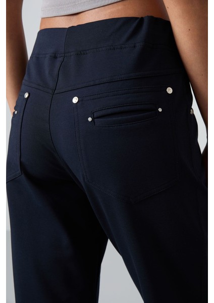 Lacivert Taş Detaylı Cepli Rahat Form Klasik Paça Kadın Eşofman Altı - 94007 indirimleri