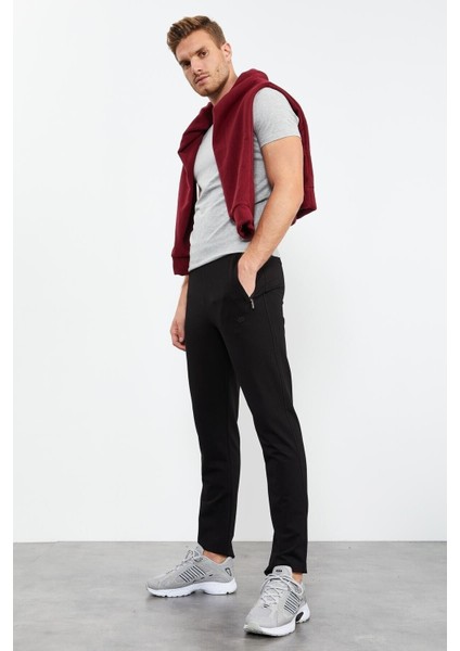 Klasik Cep Fermuarlı Siyah Erkek Eşofman Alt T06ER-84669