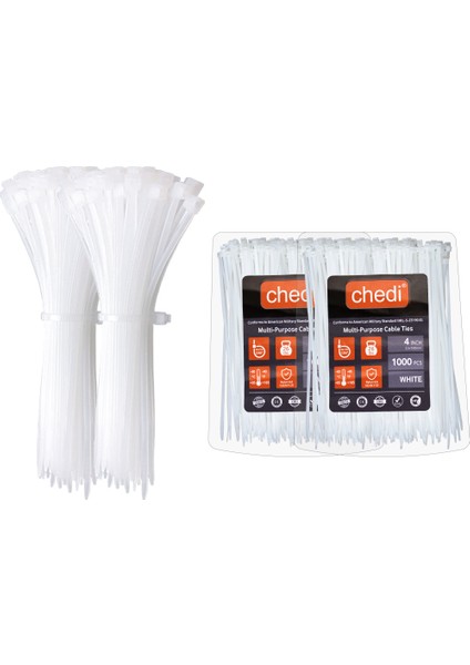 Kablo Bağı 2,5x100 mm 2000'li Paket Çok Amaçlı Kablo Bağları, 10 cm Premium Kalite Beyaz Kablo Klipsi, Plastik Kelepçe