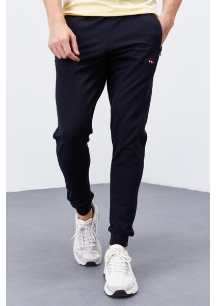 Lacivert Fermuar Cepli Standart Kalıp Jogger Erkek Eşofman Alt - 84651