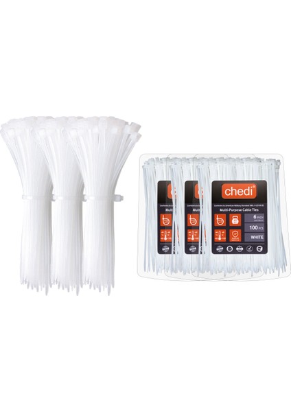 Kablo Bağı 3,6x150 mm 300'lü Paket Çok Amaçlı Kablo Bağları, 15 cm Premium Kalite Beyaz Kablo Klipsi, Plastik Kelepçe