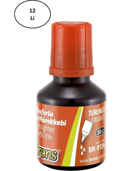 Turuncu Fosforlu Kalem Mürekkebi 30 ml BR-9124 12'li