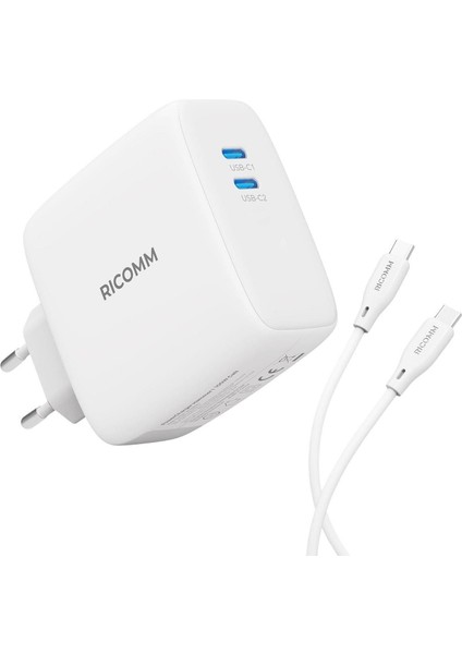 100W Gan 2 Portlu Usb-C Şarj Aleti Qc5.0 Pd Type-C Hızlı Şarj Cihazı + 100W Şarj Kablosu