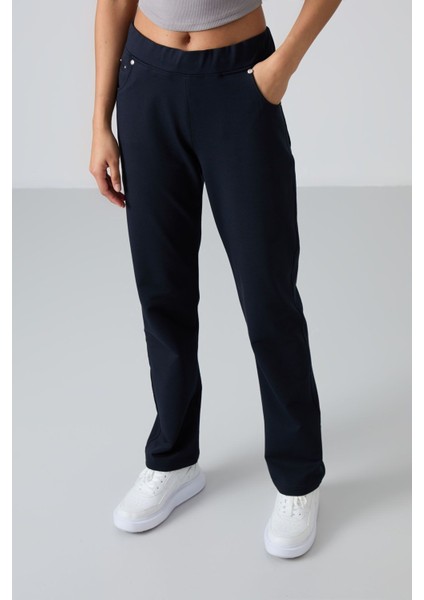 Lacivert Taş Detaylı Cepli Rahat Form Klasik Paça Kadın Eşofman Altı - 94007