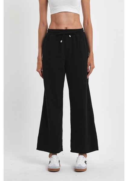 Kadın Palazzo Comfort Beli Lastikli Pamuklu Baggy Pantolon Siyah fiyatları