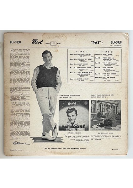 Columbia Records Pat Boone Pat Lp Plak (Orjinal Dönem 1957 Amerika Baskı)