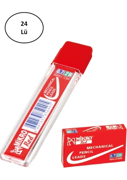 60MM Renkli Min Kırmızı 0,7mm Kalem Ucu 24'lü