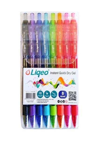 Liqeo G-7008B Instant Dry Gel Kalem 0.7 mm 8'li Pvc