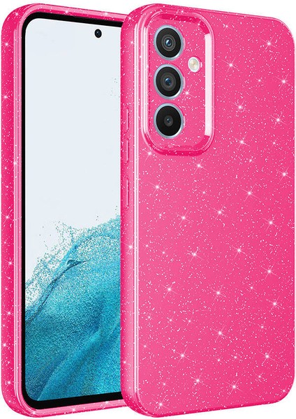 Galaxy Uyumlu S24 Plus Kılıf Kamera Korumalı Simli Lüks Koton Kapak-Pembe Koyu