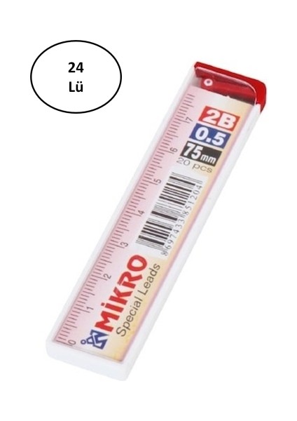 75 mm Cetvelli Kurşun Kalem Ucu 0,5mm 24'lü