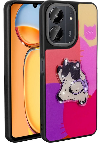 Xiaomi Uyumlu Poco C65 Kılıf Parlayan Kabartmalı Ikonik Figürlü Amas Silikon Kapak-Mor