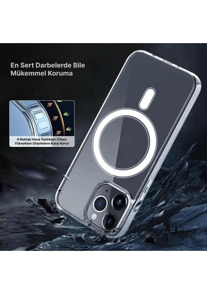 Apple iPhone 13 Pro Max Uyumlu 3D Kamera Lens Korumalı Magsafe Şarj Özellikli Şeffaf Sararmaz Case