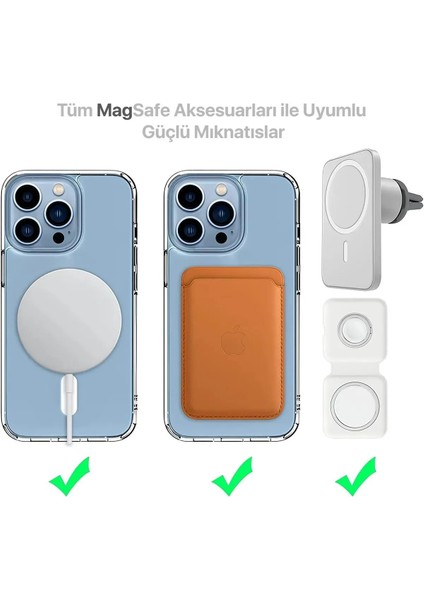 Apple iPhone 13 Pro Max Uyumlu 3D Kamera Lens Korumalı Magsafe Şarj Özellikli Şeffaf Sararmaz Case