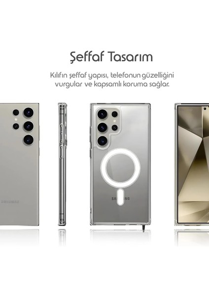 Galaxy S24 Ultra Uyumlu 3D Kamera Lens Korumalı Magsafe Şeffaf Sararmaz Darbe Emici Case