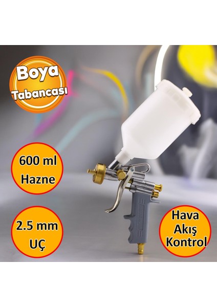 Metal Ahşap Plastik Yüzey Boyama Tabancası Üstten Depolu Havalı Boya Tabanca 600 ml 2.5 mm Uç