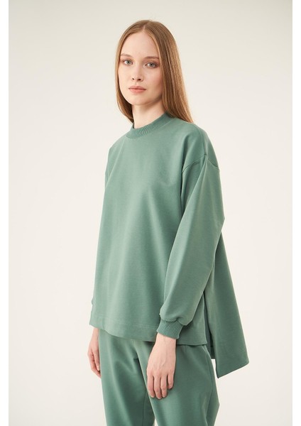 Ribanalı Pervazlı Sweatshirt Yeşil fırsatları