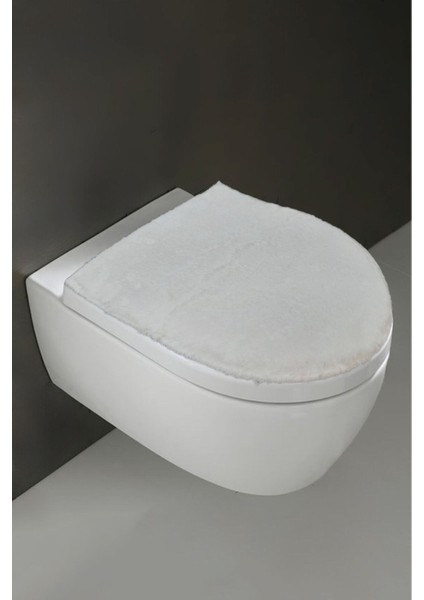 Klozet Kapak Örtüsü, Peluş Krem Düz Renk, Banyo Klozet Örtüsü