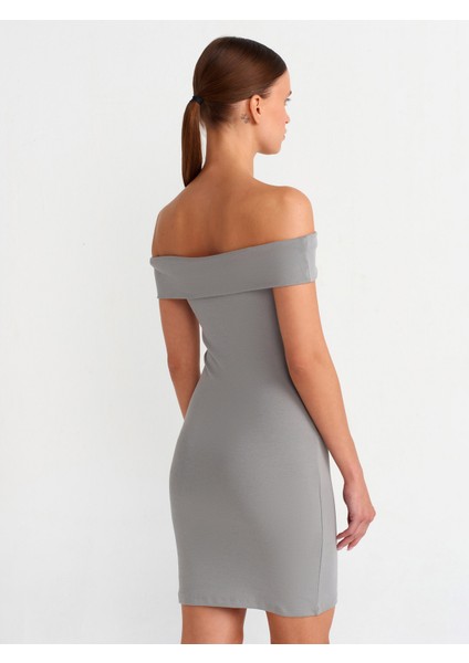 91102 Omuzları Açık Mini Elbise-Gri fiyatları