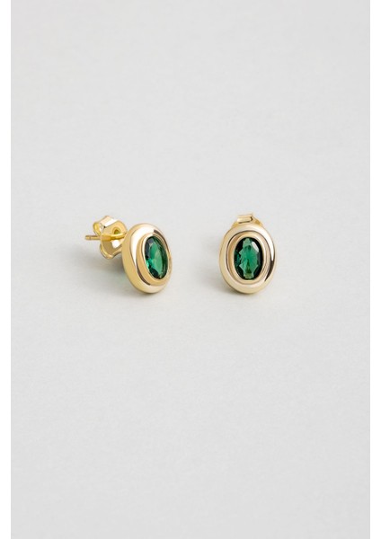 Helen 18 Ayar Sarı Altın Kaplama Gümüş Renkli Taşlı Küpe