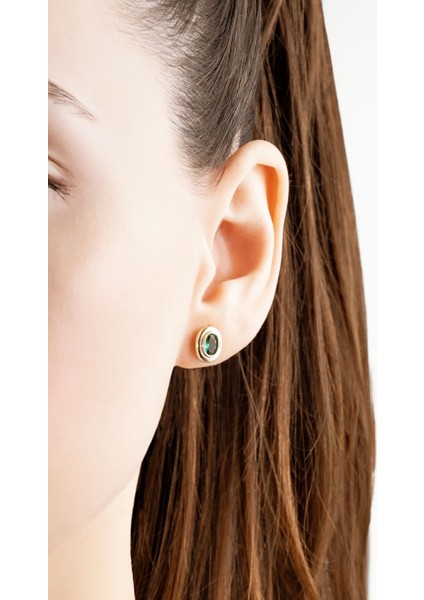 Helen 18 Ayar Sarı Altın Kaplama Gümüş Renkli Taşlı Küpe modelleri