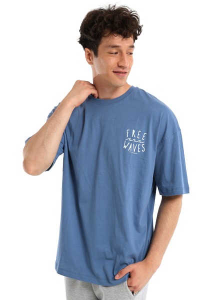 Waves Erkek Mavi Günlük Stil T-Shirt 24YETL18B02-MVI