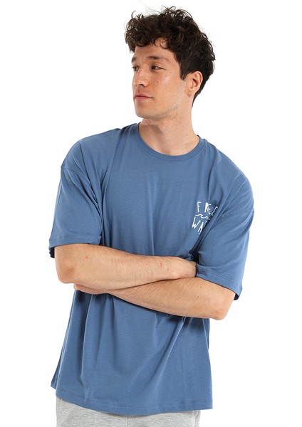 Waves Erkek Mavi Günlük Stil T-Shirt 24YETL18B02-MVI fırsatları