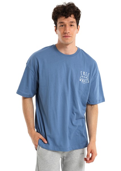 Waves Erkek Mavi Günlük Stil T-Shirt 24YETL18B02-MVI indirimleri