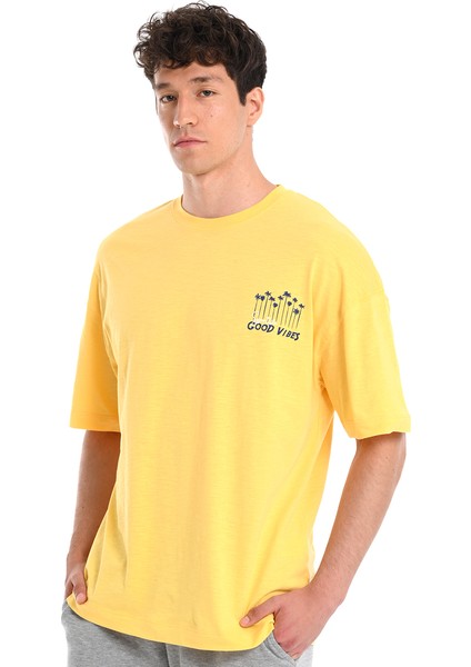 Island Erkek Sarı Günlük Stil T-Shirt 24YETL18B04-SRI