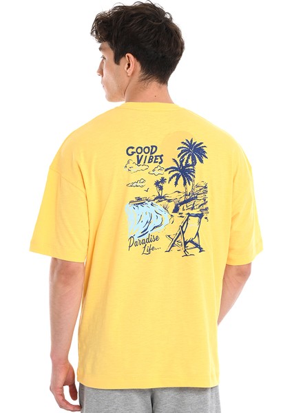 Island Erkek Sarı Günlük Stil T-Shirt 24YETL18B04-SRI