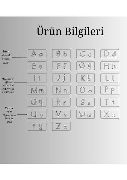Alfabe Çizgi Çalışma Seti, Eğitici Oyuncak, Montessori Eğitim Oyuncak, Motor Zeka Oyuncak