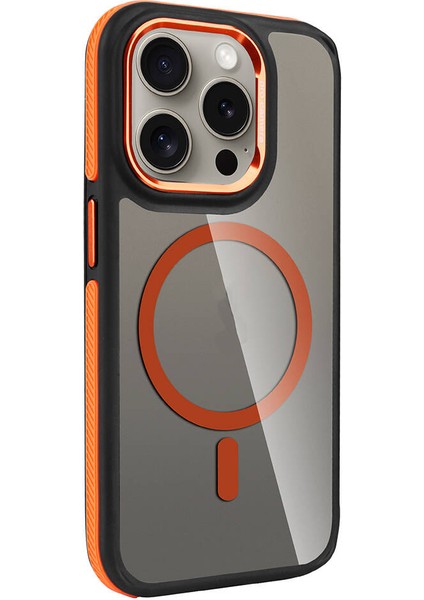 Apple iPhone 15 Pro Kılıf Magsafeli Mat Silikon Solo Kapak Turuncu