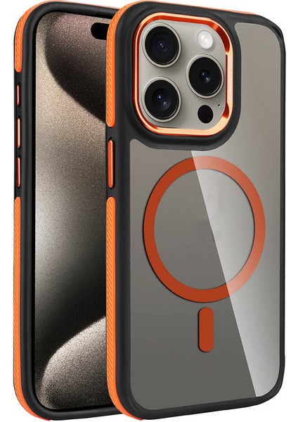 Apple iPhone 15 Pro Kılıf Magsafeli Mat Silikon Solo Kapak Turuncu