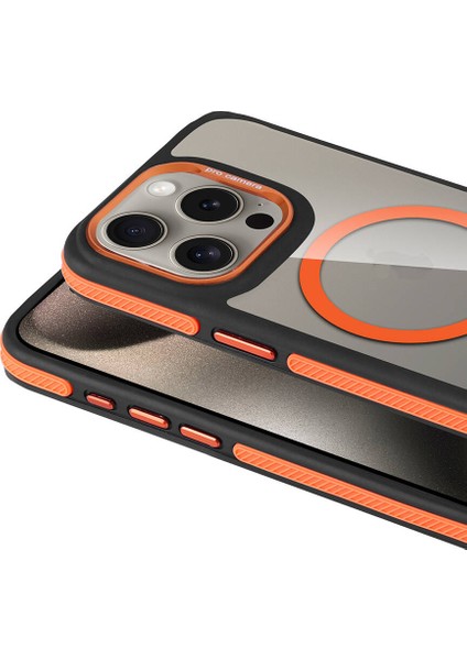Apple iPhone 15 Pro Kılıf Magsafeli Mat Silikon Solo Kapak Turuncu