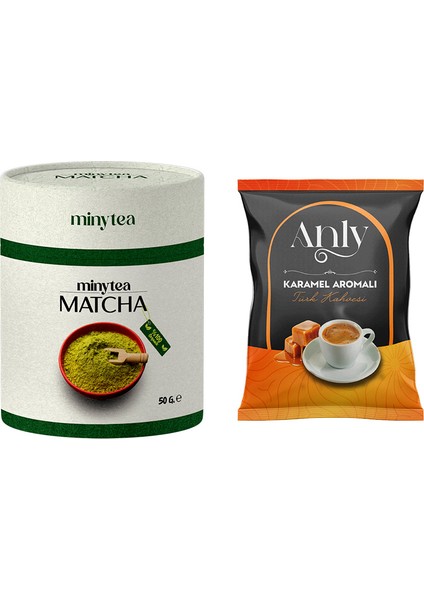 Matcha Çayı %100 Doğal Detox Maça Tozu 50GR. + Karamelli Türk Kahvesi - (Yüksek Kalite Saf Matcha)