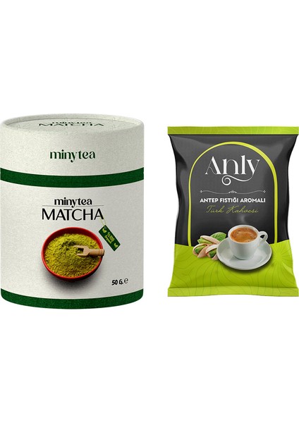 Matcha Çayı %100 Doğal Detox Maça Tozu 50GR. + Fıstıklı Türk Kahvesi - (Yüksek Kalite Saf Matcha)