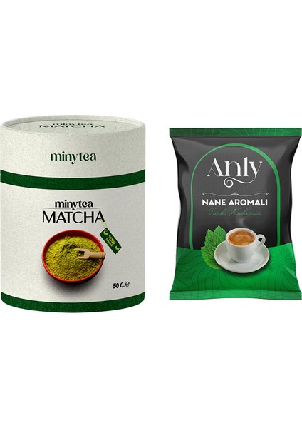 Matcha Çayı %100 Doğal Detox Maça Tozu 50GR. + Naneli Türk Kahvesi - (Yüksek Kalite Saf Matcha)