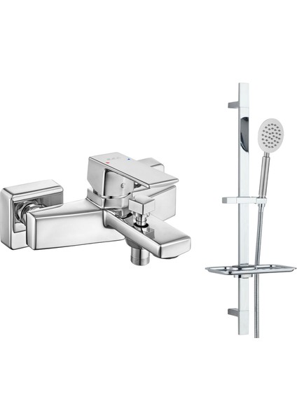 E.c.a Royal Banyo Bataryası + T-May Sardes Mat Inox Kare Borulu Hareketli Sürgülü Duş Seti Üst Takımı