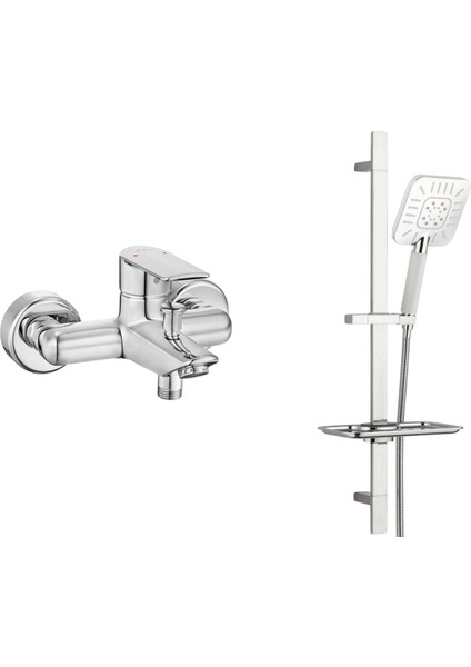 E.c.a Lia Banyo Bataryası + T-May Çamlıca Kare Borulu Hareketli Sürgülü Duş Seti Üst Takımı