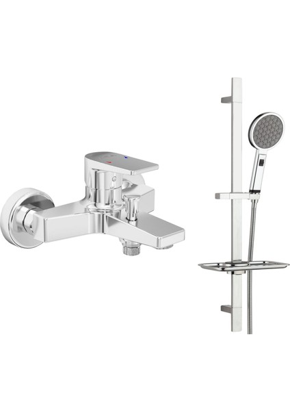 E.c.a Dalia Banyo Bataryası + T-May Gediz Kare Borulu Hareketli Sürgülü Duş Seti Üst Takımı