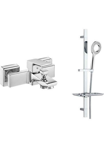E.c.a Tiera Banyo Bataryası + T-May Kalemli Kare Borulu Hareketli Sürgülü Duş Seti Üst Takımı