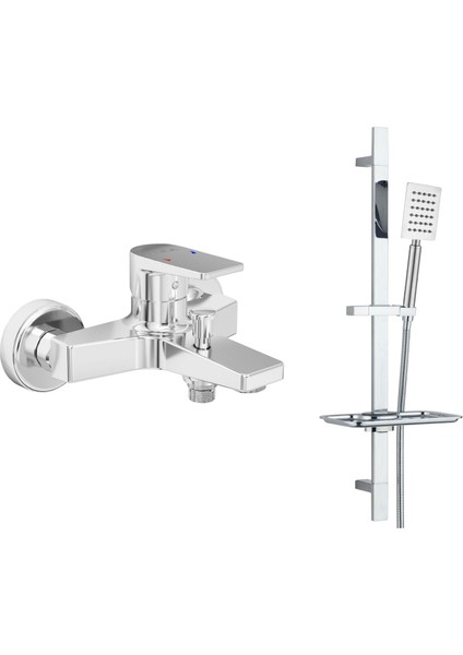 E.c.a Dalia Banyo Bataryası + T-May Sart Mat Inox Kare Borulu Hareketli Sürgülü Duş Seti