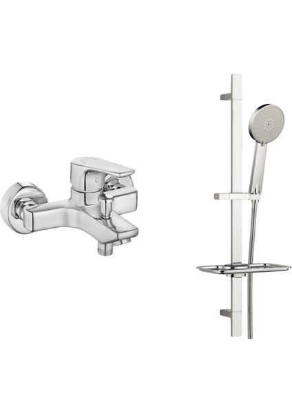 E.c.a Niobe Banyo Bataryası + T-May Lidya Kare Borulu Hareketli Sürgülü Duş Seti Üst Takımı