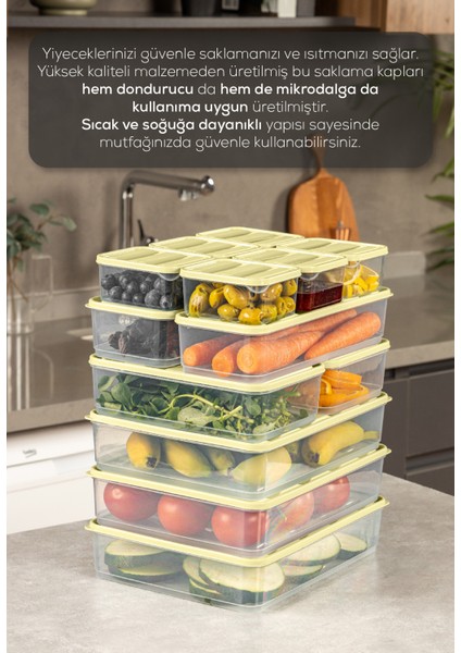 13’Lü Buzdolabı Dondurucu Organizer Mikrodalga ve Difrize Uygun Saklama Kabı Sarı 6x(350ML) 2x(1,65LT) 3x(3,5LT) 2x(1,75LT)